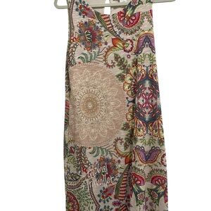 Desigual Multicolor Floral Dress sleeveless  Global Traveler size Large sparkles